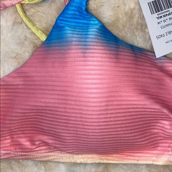TOPSHOP Tie-Dye Ribbed Crop Bikini Top – Size 10 – Pink, Yellow & Blue – NWT - Picture 6 of 7
